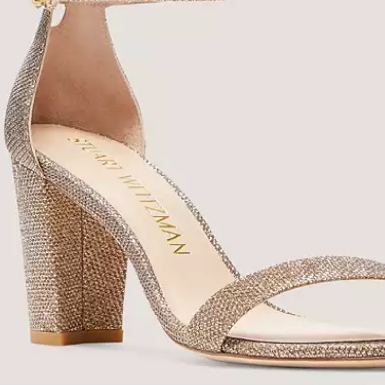 Stuart Weitzman Nearlynude Glittered Block-Heel Wedding Heals Sandals Size 6.5